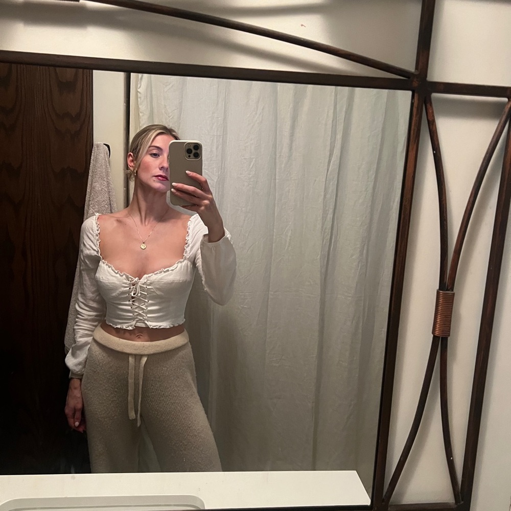 Reformation White Linen Tie Up Corset Top